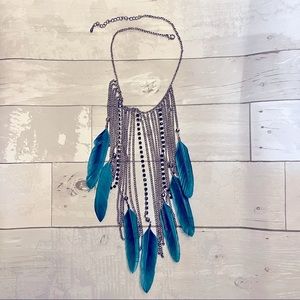 Turquoise Feather Statement Necklace